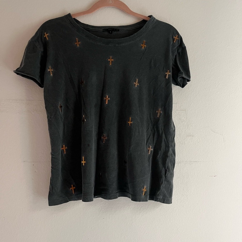 Truly Madly Deeply Dark Gray Tee with Gold Crosses